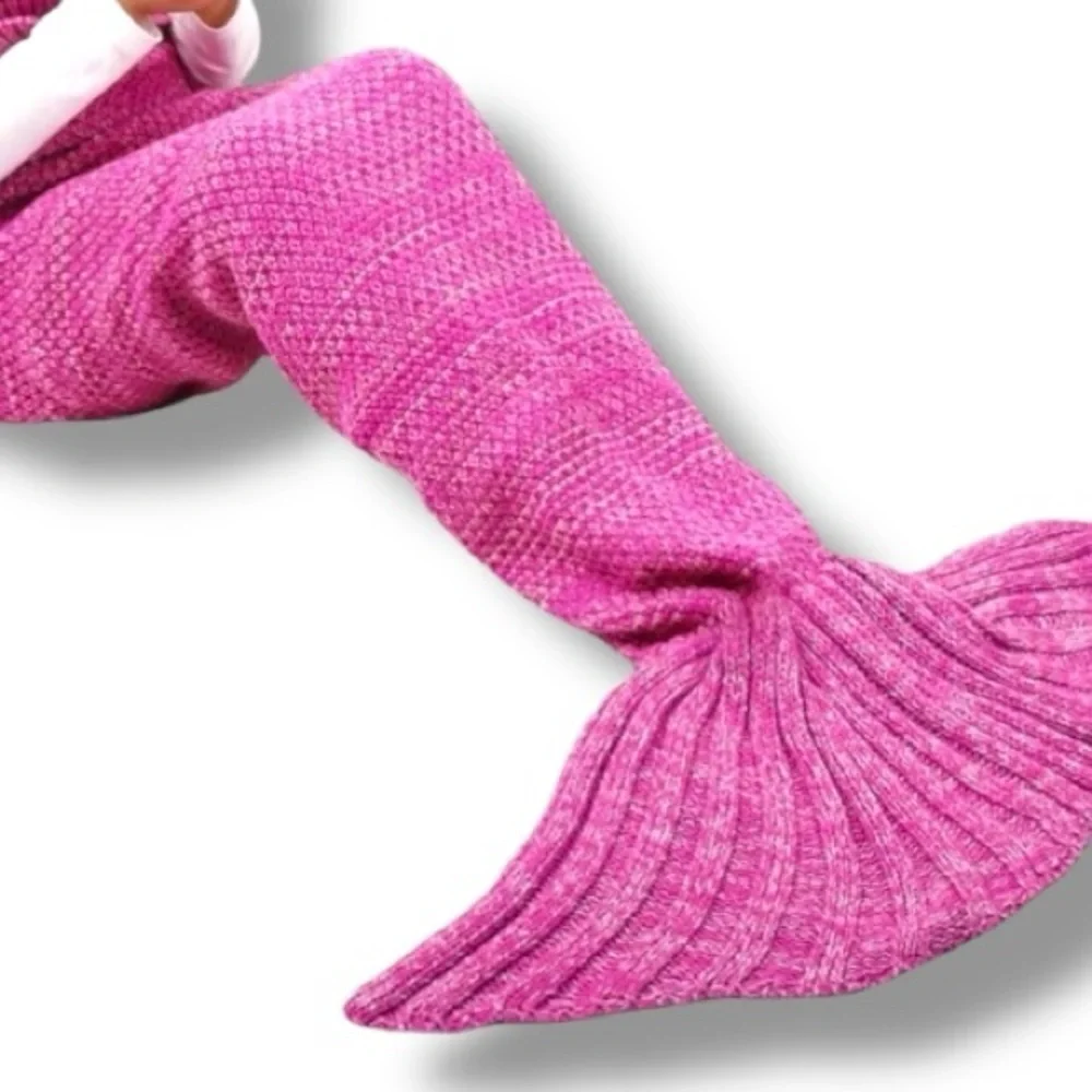 Fuchsia Pink Crocheted Knit Mermaid Blanket Barbiecore Gift Sensory